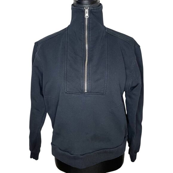 Everlane Tops - Everlane Sweatshirt 1/2 Zip Up Organic Cotton Cropped Mock Neck Black Size XS